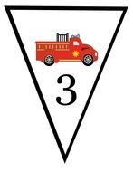 flag with a drawing of a fire truck and number 3
