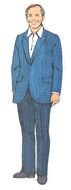 painted man in a blue business suit