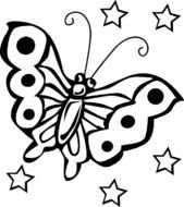 black and white drawing butterflies with stars