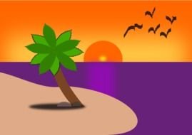 tropical Beach at sunset, Clip Art