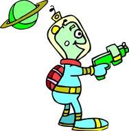 cartoon alien with gun