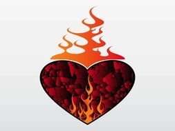 drawn heart of fire with flame