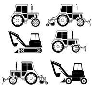 Tractors, set of Black And White drawings