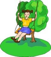 painted girl on a rope swing in the garden
