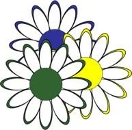 three Daisies with colored centers, Clip Art