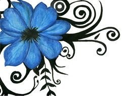 Blue Flower on black floral ornament