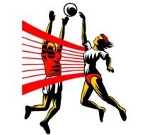 drawn volleyball players and red net