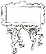 vintage text frame vith happy dancing kids, Black And White