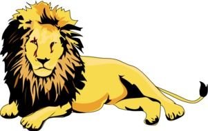 painted yellow lion on a black background
