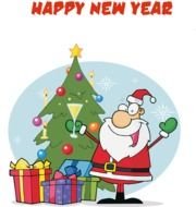 clipart santa claus near christmas tree with gifts