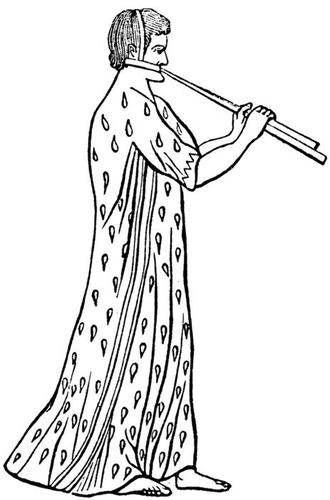 drawn antique man with flute
