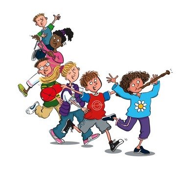 Children Parade Musical Instruments Recorder Triangle Cartoon
