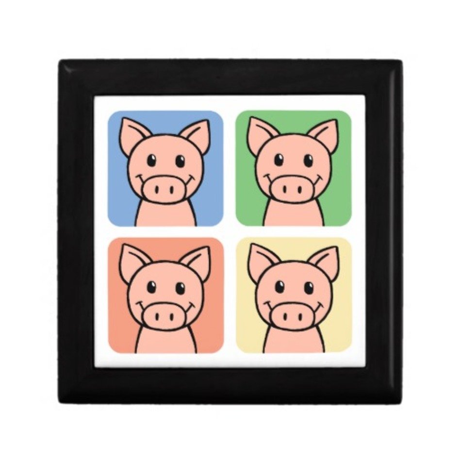 Cartoon Clip Art Laughing Piggie Piggy Pigs Gift Box