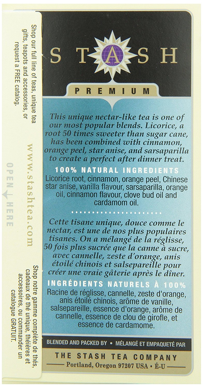 Stash Tea Licorice Spice Herbal Tea, 20 Count Tea Bags in Foil (Pack of