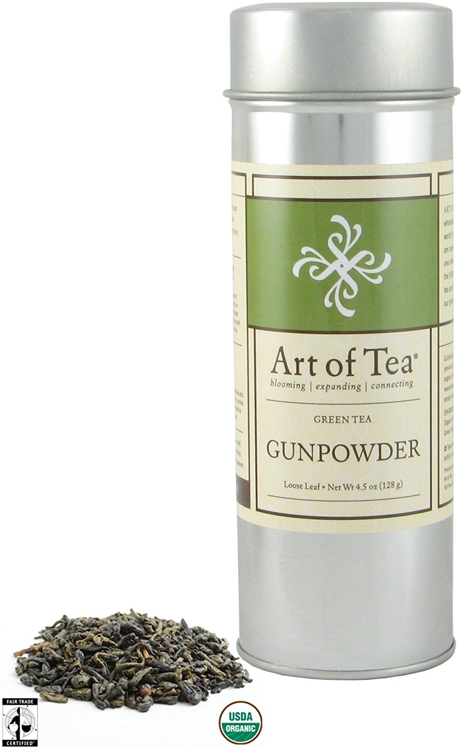 Fair Trade Organic Gunpowder Loose Leaf Green Tea 4.5oz Tin N2 free
