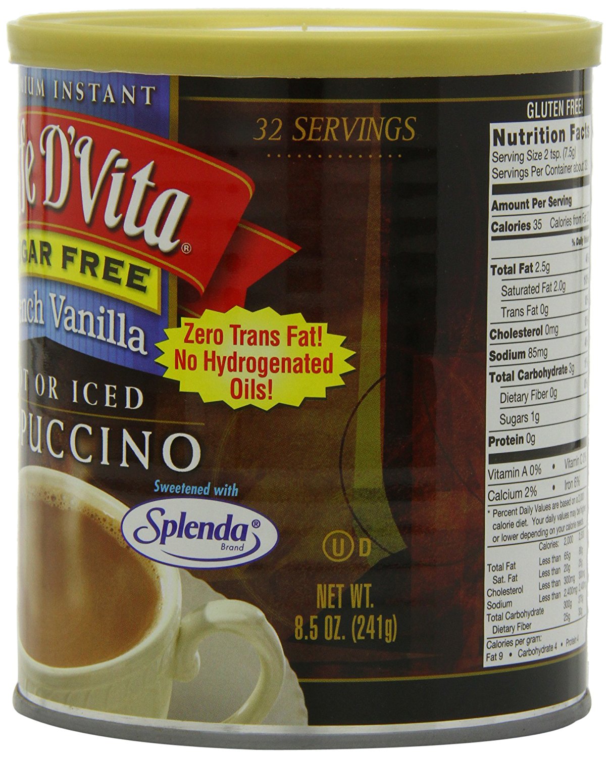 Caffe D'Vita Sugar Free French Vanilla Cappuccino Mix, 8.5-Ounce ...