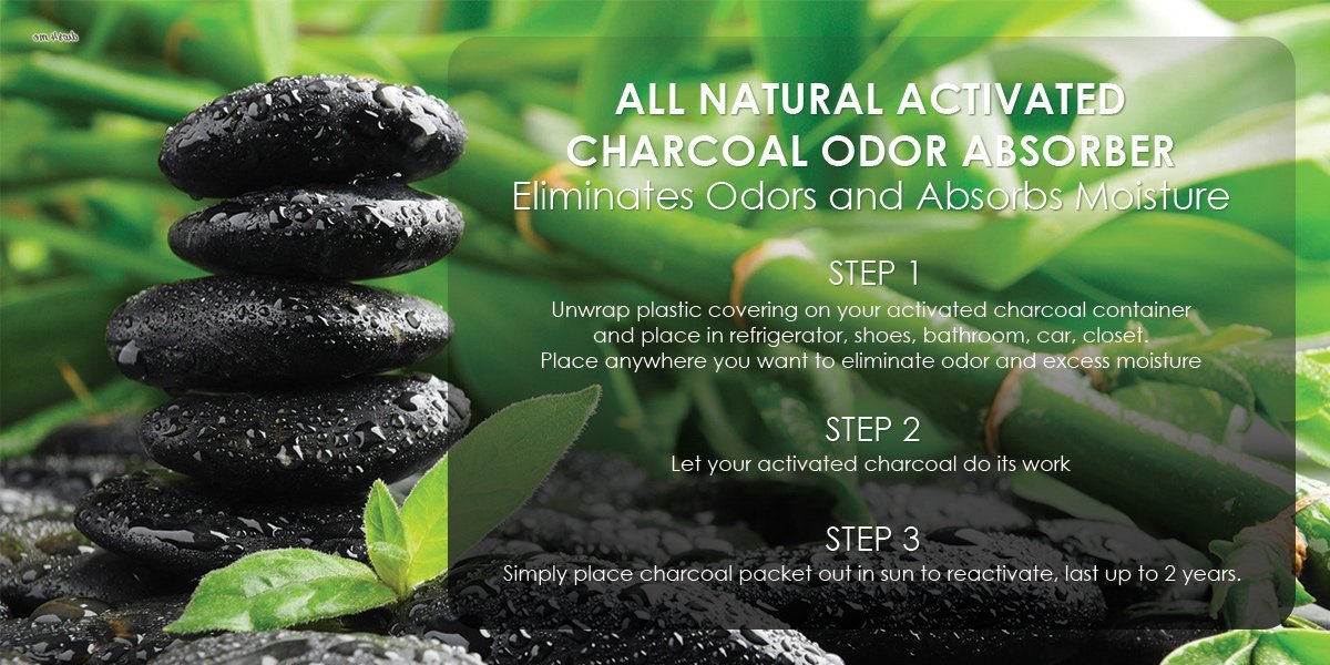 YAJKO Bamboo Activated Charcoal Odor Absorber Set of 3 (60 grams each