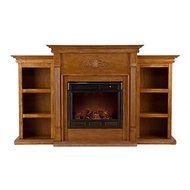 Electric Fireplace with Bookcases and storage Heater Glaxed Pine Finish