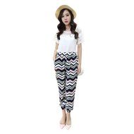 Yaheeda Women&#039;s Casual Print Flower Elastic Waistband Wide Leg Narrow Feet Long Chiffon Pants Trousers N2