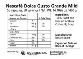 50 X Nescaf&eacute; Dolce Gusto Grande Mild, Coffee Capsule, 50 Capsules N2