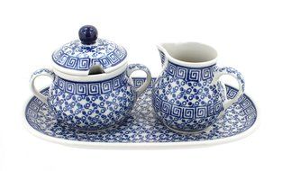 Polish Pottery Olympia Small Sugar &amp; Creamer Set with Tray