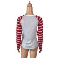 AIMTOPPY Women Fashion Letter Print Stripe Round Collar Cotton Long Sleeve Casual Tops (S, Red)