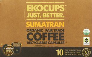 EKOCUPS Artisan Organic&nbsp;Sumatran Coffee, Dark roast, in Recyclable Single Serve Cups for Keurig K-cup Brewers,... N2