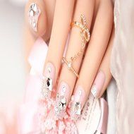 EVTECH(TM) 24 Pcs Nail Decals Floral Bowknot Pearl Diamond Rhinestone Crystal French Artificial Half False Nails... N5