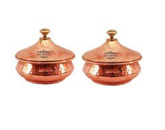 IndianCraftVilla 4.0" X 4.8" X 2.0" Handmade Steel Copper Mughlai handi Set of 2 Volume 300 ML With Lid serving... N2