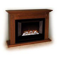 Modern Flames Home Fire Series Electric Fireplace with Glass Set, Red Straight Side Panels, and Brown Cabinet N2