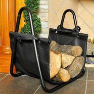 Pleasant Hearth Black Finish Fireplace Log Holder with Canvas Carrier 609 N2