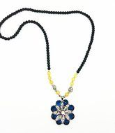 QTMY flower Rose diamond Black bead Choker Necklace long Chain Bohemian Jewelry with Pendant