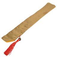 uxcell Fabric Chinese Retro Style Copper Pendant Tassel Hand Held Folding Fan Pouch Yellow