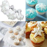 Cake &amp; Cookie Cutters 3PCS Snowflake Shape Fondant Cake Baking Decorating Mold Plunger Cutter Set N4