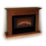 Modern Flames Home Fire Series Electric Fireplace with Glass Set, Red Straight Side Panels, and Brown Cabinet N8