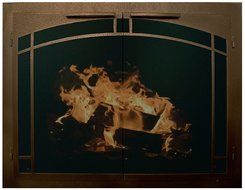 Ironhaus Fireplace Glass Door with Gate Mesh with 2 1/2" Frame In Textured Copper Finish, Silhoutte Arch Artisan...