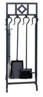 Uniflame, F-1192, 5 Pc Black Wrought Iron In-Line Fireset With Diamond Design