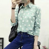 KAKA(TM) Girl Women Spring Autumn Long Sleeve Blouses Printing Flower Shirt White M N2