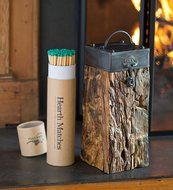 Recycled Wood And Iron Fireplace Match Holder With Matches