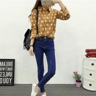 KAKA(TM) Girl Women Spring Autumn Long Sleeve Blouses Printing Flower Shirt White M N3