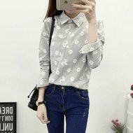 KAKA(TM) Girl Women Spring Autumn Long Sleeve Blouses Printing Flower Shirt White M N4