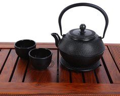 Teapot Black Cast Iron kettle Pot Tea Set With Trivet and Two Tea Cup By Juvale