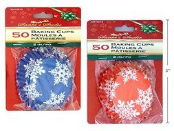100 Piece Set of Red and Blue Snowflake Christmas Cupcake Baking Cup Liners