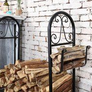 MyGift Fireside Wood Rack, Freestanding Log Holder with Kindling Hooks, Black