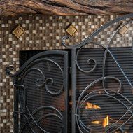 Rosalinda Black Silver Finish Floral Iron Fireplace Screen