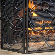 Rosalinda Black Silver Finish Floral Iron Fireplace Screen N2