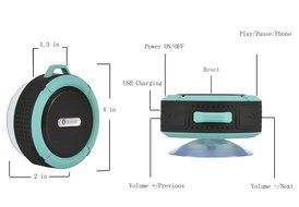 Qadira C-6 Portable Outdoor and Shower Bluetooth Speaker with Mic/Suction Cup/5W Audio Driver/Built-in Battery-Blue N4