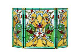 MYRTLE Tiffany-style Victorian 3pcs Folding Fireplace Screen 44x28