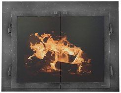 Ironhaus Iron Fireplace Glass Door with Gate Mesh with 4&quot; Frame In Hammered Grained Pewter Finish, Fullview Design...