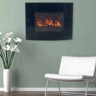 Black Curved Glass Electric Fireplace Wall Mount &amp; Remote 25 x 20 Inch 1500W